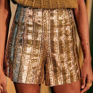 Sezane Rick Shorts Striped Gold Sequins